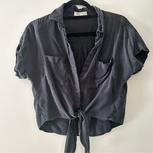 Anthropologie Charcoal Tie-Front Blouse